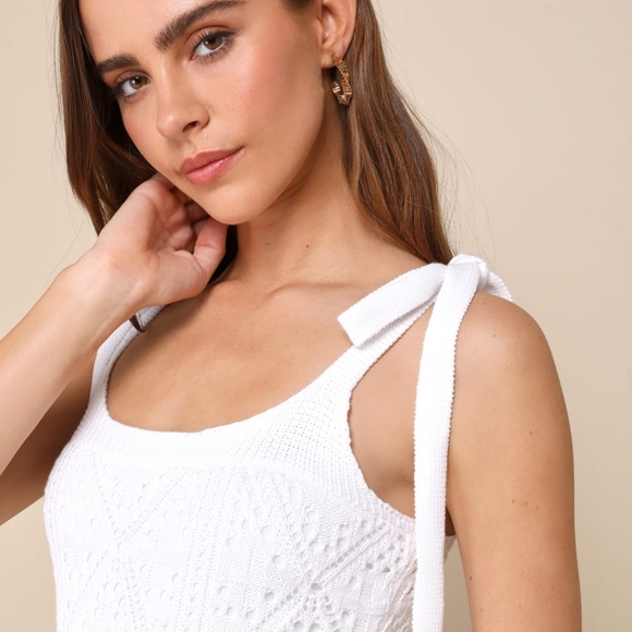 Lulus Adorable Darling White Crochet Tie-strap Midi Dress - Size L - Picture 4 of 4